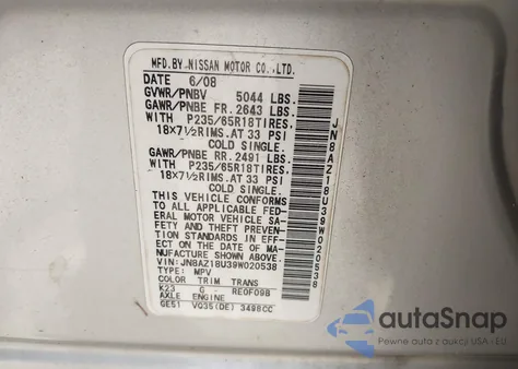 2009 Nissan Murano Sl from USA, damaged, VIN JN8AZ18U39W020538